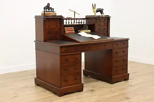 English Antique 1850s Mahogany Office Library Desk, Lift Lid #55602