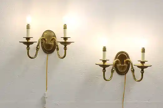 Pair of Traditional Vintage Brass Double Wall Sconce Lights #50572