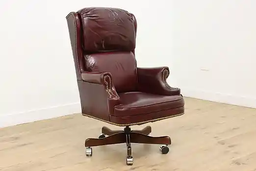 Georgian Vintage Burgundy Leather Office Chair, Styline #54234
