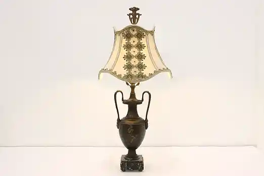 French Antique Brass Amphora Vase Lamp, Marble Base #42276