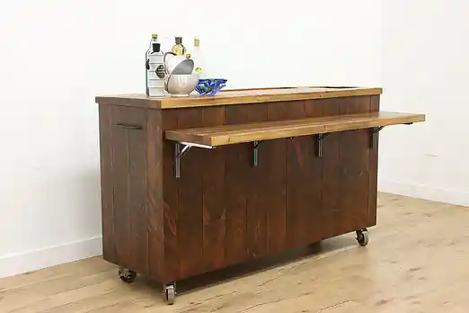 Farmhouse Pine Rolling Bar or Kitchen Island, Kohler Sinks #49364