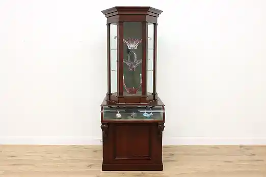 Victorian Antique Mahogany & Glass Museum Jewelry Showcase #48881