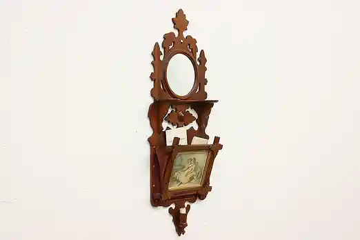 Victorian Antique Walnut Music & Magazine Wall Rack Mirror #53634