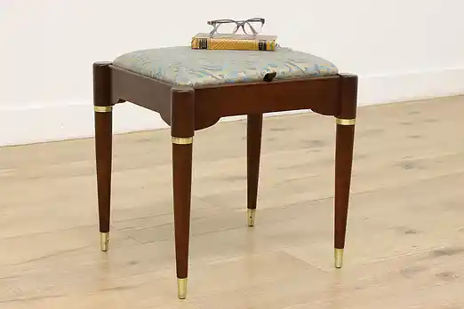 Midcentury Modern Vintage Walnut & Brass Bench Stool Storage #53646