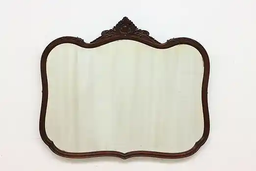French Design Antique Mahogany Wall Mirror, Shell Crest #51347