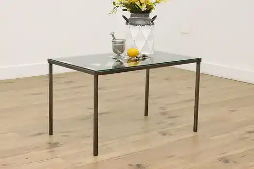 Industrial Vintage Iron & Glass Patio or Porch Coffee Table #54531