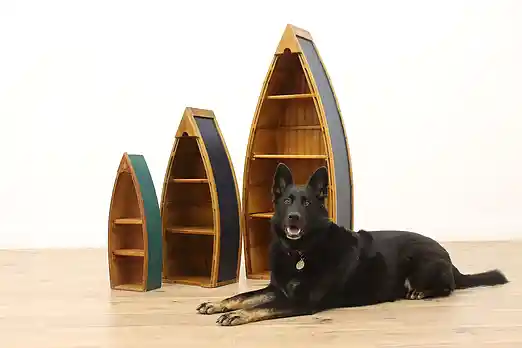 Set of 3 Farmhouse Vintage Painted Pine Display Boat Shelves #55505