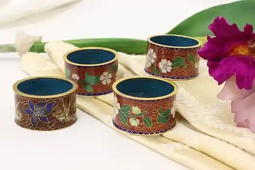 Set of 4 Vintage Chinese Traditional Cloisonne Napkin Rings #56265