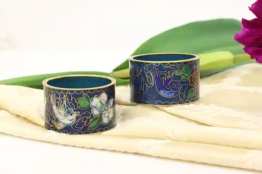 Pair of Vintage Chinese Traditional Cloisonne Napkin Rings #56263