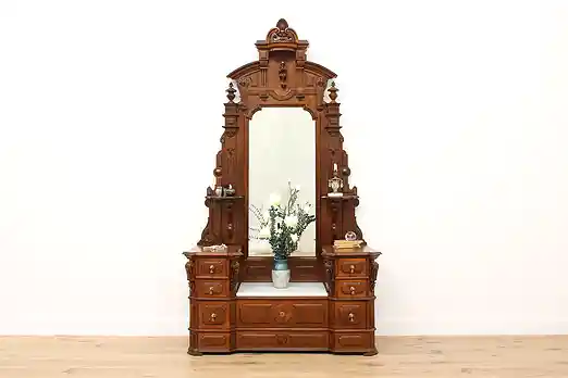 Victorian Antique Carved Walnut & Burl Dresser Secret Drawer #56269