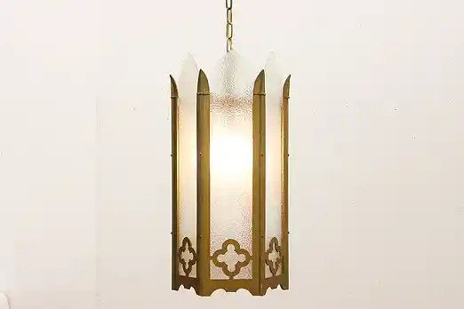 Gothic Antique Church Salvage Texted Glass Light Fixture #54974