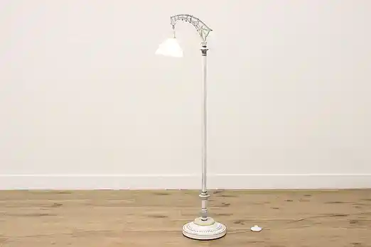 Art Deco Vintage Painted Iron Floor Bridge Lamp Onyx Mount #54478