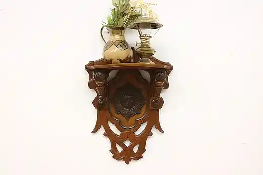 Victorian Carved Walnut & Ash Wall Shelf, Classical Woman #56002