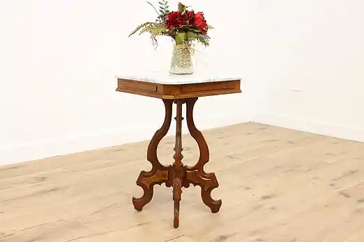 Victorian Antique Carved Walnut & Marble Top Lamp Hall Table #56031