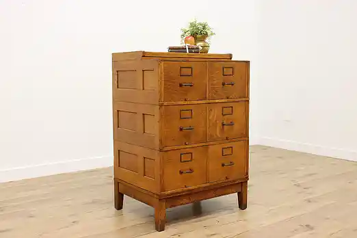 Oak Antique 6 Drawer Office or Library Stacking File Cabinet #56088