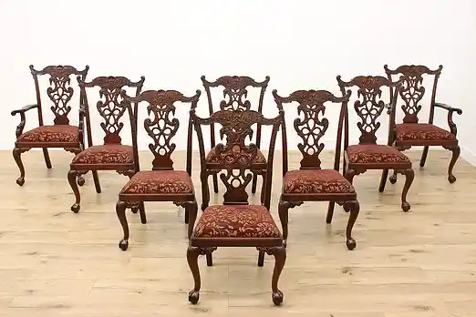 Set of 8 Vintage Georgian Carved Mahogany Dining Chairs #56148