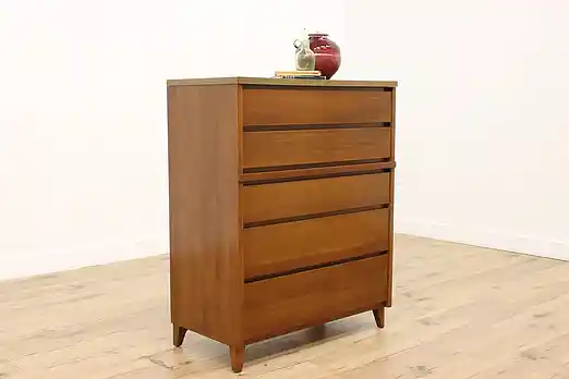 Midcentury Modern Vintage Walnut Tall Dresser Chest, Stanley #56182