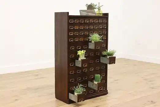 Oak Antique 74 Drawer File or Collector Cabinet, WC #56085
