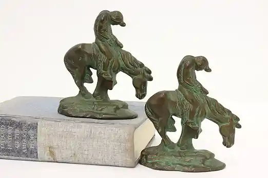Pair of Antique End of the Trail Verdigris Bookends #46947