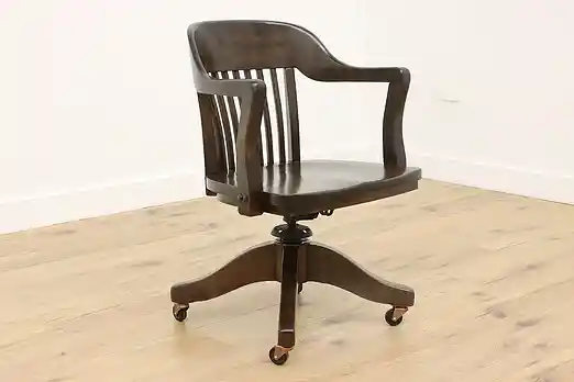 Traditional Antique Birch Swivel Office Desk Chair, Webster #56007