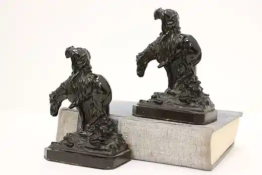 Pair of End of Trail Vintage Cast Iron Sculpture Bookends #46948