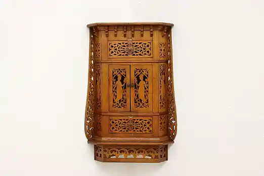 Folk Art Antique Carved Ash Wall or Tabletop Corner Cabinet #55782