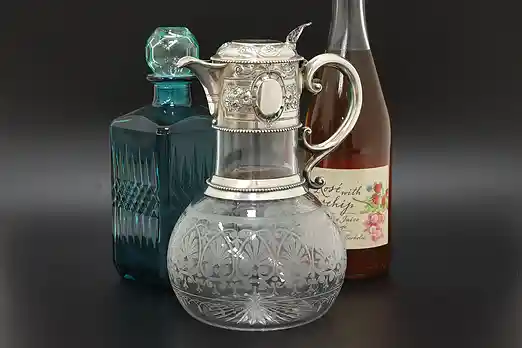 Victorian Sterling Silver Cut Glass Claret Jug Wine Pitcher #56358