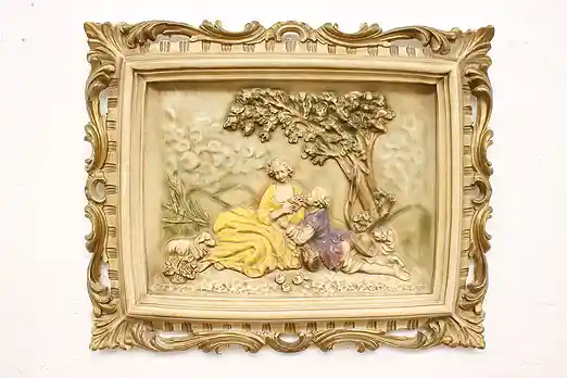 Courting Couple Vintage Hand Painted Ceramic Wall Plaque 22" #56310