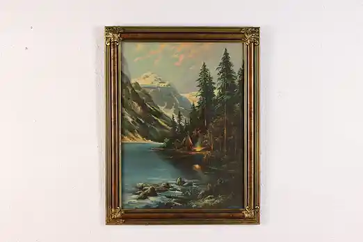 Cowboy Camping in Mountains Antique Art Print Thompson 18.5" #56379