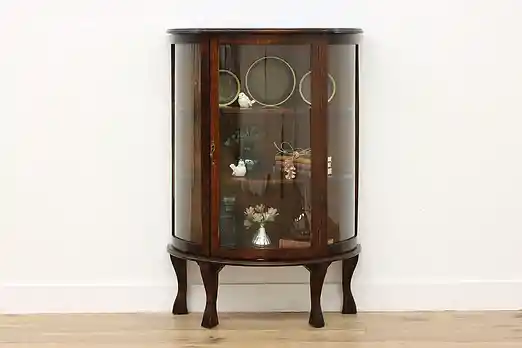 Victorian Vintage Oak & Curved Glass Curio Display Cabinet #56299