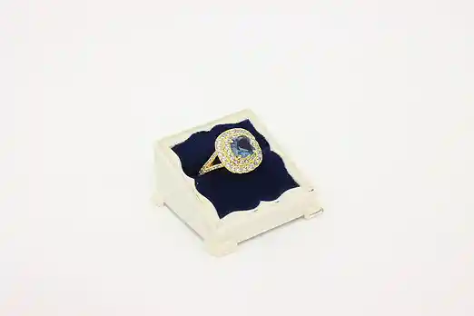 Gold Tone Blue & Clear Stone Cocktail Ring – Size 6 #56629