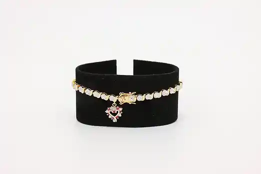 Sterling Silver Gold-Plated CZ Tennis Bracelet with Heart Charm - 7" #56644