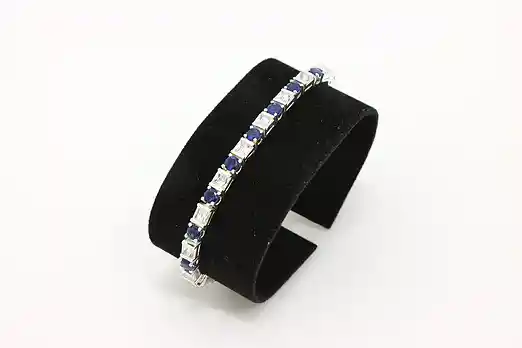 Sterling Silver Sapphire & CZ Tennis Bracelet - 7" #56643