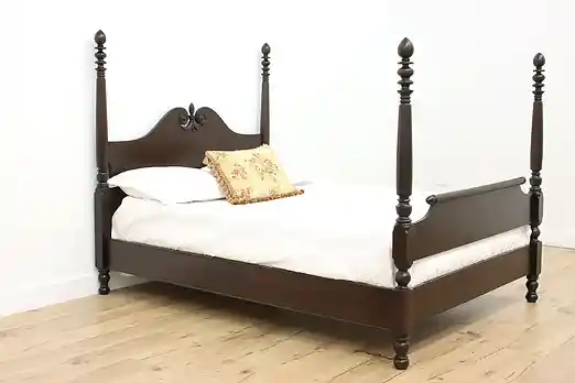 Traditional Antique Carved Mahogany Full Size 4 Poster Bed #56245