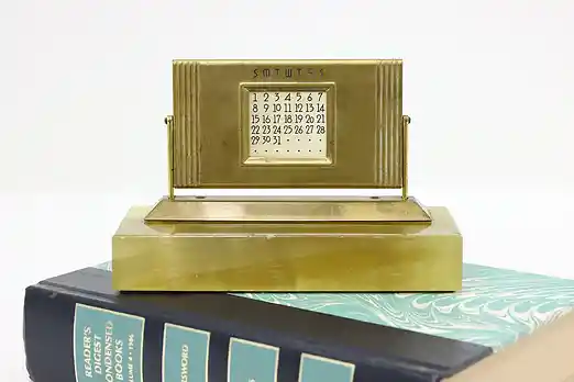 Art Deco Vintage Desktop Brass & Onyx 50 Year Calendar #56768