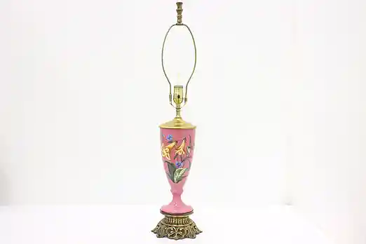 Victorian Antique Hand Painted Pink Bristol Glass Lamp #47624