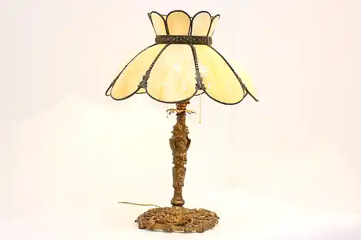 Flower Shaped Stained Glass Shade Antique Desk or Table Lamp #56301