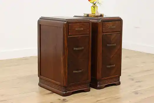 Pair of Art Deco Vintage Walnut Nightstands End Side Tables #54728