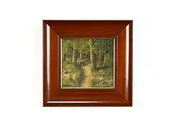 Wooded Landscape with Deer German Antique Original Oil Painting Remi 14" #39927