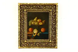 Fruit Basket Still Life Original Antique Oil Painting 15.5" #39722