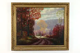 Autumn Countryside Scene Vintage Original Oil Painting, Blanquet 36" #39709