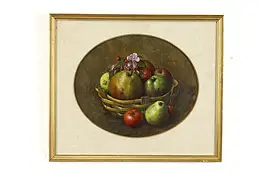 Fruit & Vegetable Basket Original Vintage Oil Painting, 15" #39715