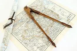 Industrial Farmhouse Antique Wooden Carpenter Compass Tool 17" #39561