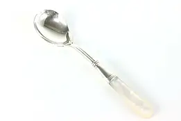 Victorian Antique Sterling Silver Sugar Sauce Baby Spoon Pearl Handle #40012
