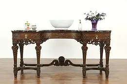 Renaissance Carved Antique Sink Vanity, Hall Console, Server, Red Marble #32501