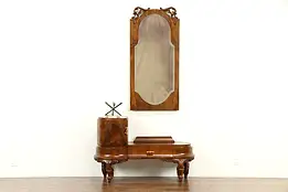 Italian Art Deco Olive Burl Vanity, Dressing Table, Hall Console & Mirror #32895