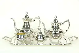 Oneida Silverplate Vintage 5 Pc. Coffee & Tea Set, Tray, Never Used #33122
