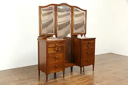 Vanity Antique Beveled Dressing Mirror Secret Jewelry Drawer Lock, Signed #35158