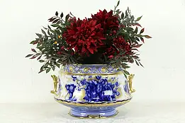 Victorian Antique Flow Blue English Jardiniere Cache Pot Planter Adderley #35443
