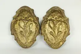 Pair of Victorian Antique Gold Plated Lily Flower Valance Fragment #35191